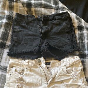 Black and White Distressed Denim Shorts